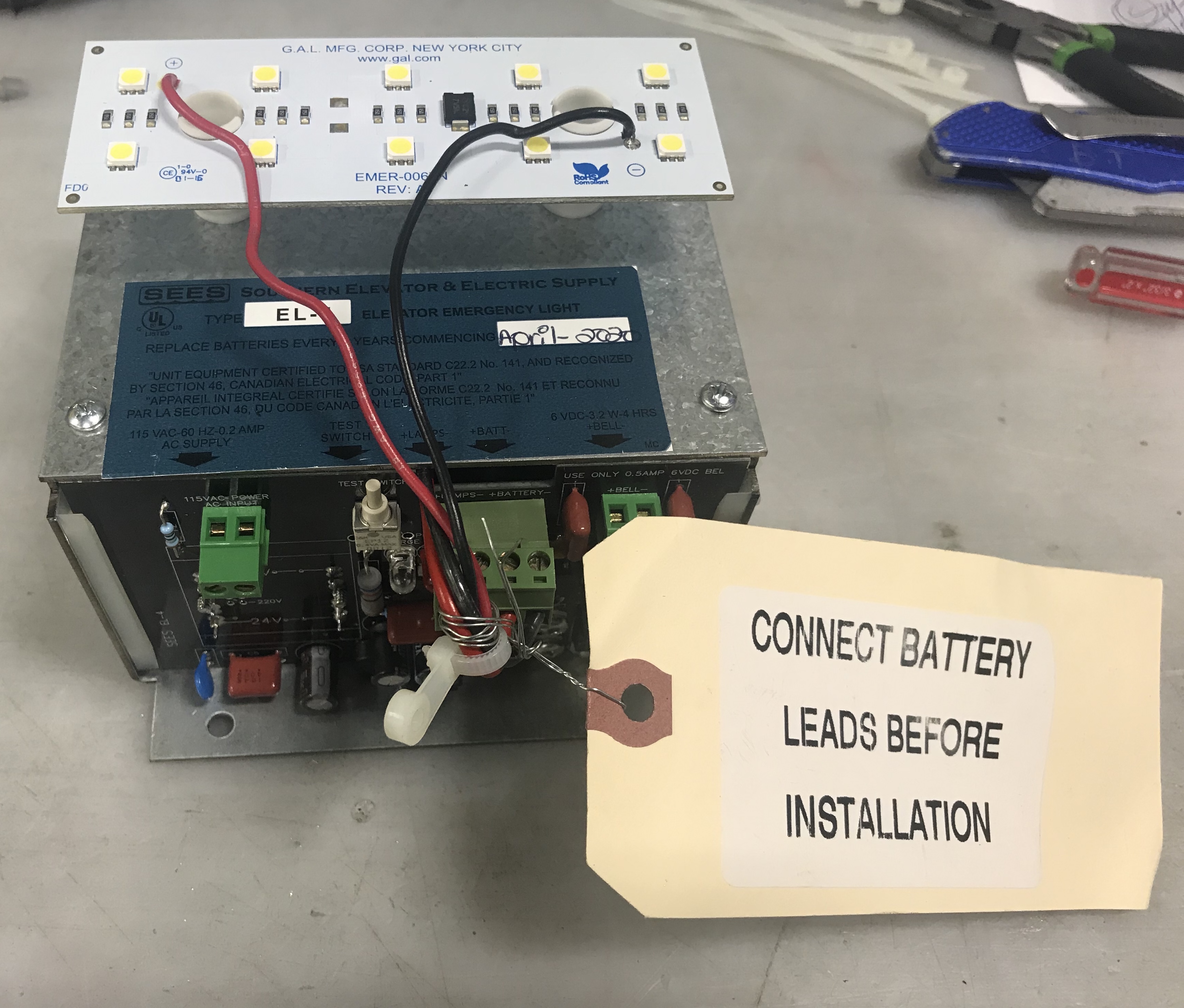 Emerg Light W/ LED Board, 6V