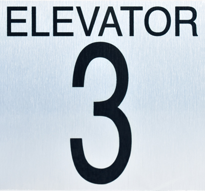 Hoistway ID Plaque, Aluminum, 4" Black Char. SS