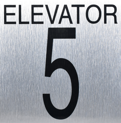 Hoistway ID Plaque, Aluminum,4" Black Char. SS